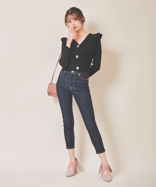 31 Sons de mode（トランテアン　ソン　ドゥ　モード）の「フリルビジューカーディガン（カーディガン/ボレロ・レディース・ブラック/ベージュ/ピンク・36）」の10枚目の写真