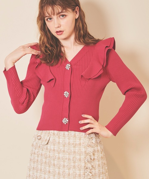 31 Sons de mode（トランテアン　ソン　ドゥ　モード）の「フリルビジューカーディガン（カーディガン/ボレロ・レディース・ブラック/ベージュ/ピンク・36）」の16枚目の写真