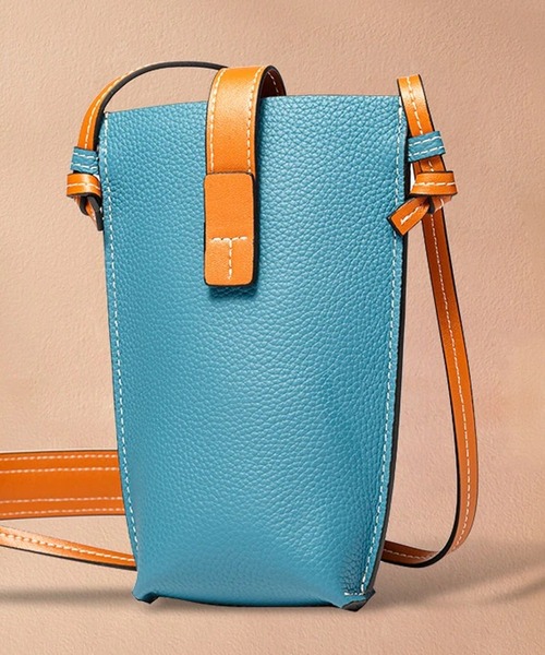 florist（フローリスト）の「【本革】配色ミックスのレザースマホポーチ/ポシェット/ショルダーバッグ（ショルダーバッグ・レディース・ライトブルー/ブラック/ベージュ/ブラックミックス/キャメル・FREE）」の9枚目の写真