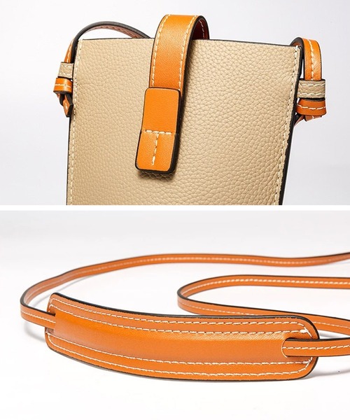 florist（フローリスト）の「【本革】配色ミックスのレザースマホポーチ/ポシェット/ショルダーバッグ（ショルダーバッグ・レディース・ライトブルー/ブラック/ベージュ/ブラックミックス/キャメル・FREE）」の14枚目の写真