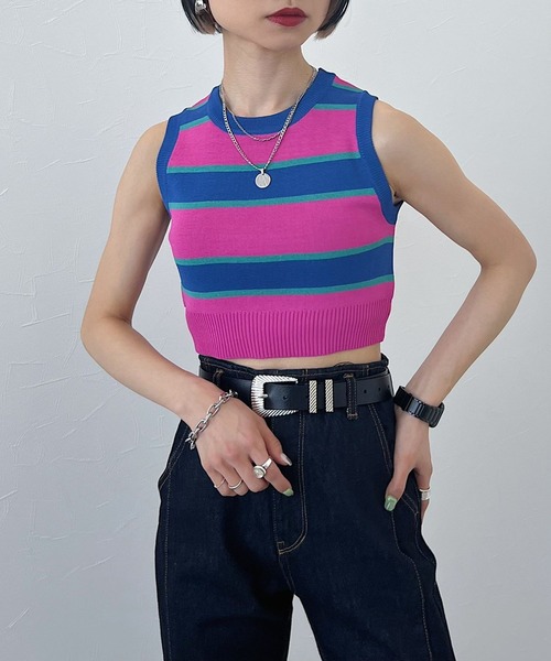 PAGEBOY(ページボーイ)の「マルチボーダーノースリ(タンクトップ・レディース・ピンク/グリーン・FREE)」の14枚目の写真