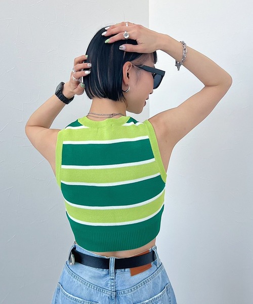 PAGEBOY(ページボーイ)の「マルチボーダーノースリ(タンクトップ・レディース・ピンク/グリーン・FREE)」の18枚目の写真