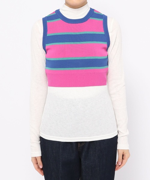 PAGEBOY(ページボーイ)の「マルチボーダーノースリ(タンクトップ・レディース・ピンク/グリーン・FREE)」の3枚目の写真