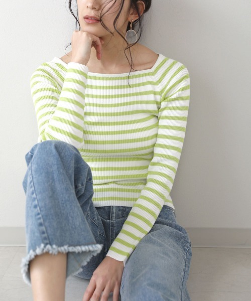 Bou Jeloud(ブージュルード)の「【WEB限定】スクエアネックリブニット(ニット/セーター・レディース・ブラック/ネイビー/グリーン/アイボリー・FREE)」の18枚目の写真