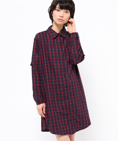 OUTLET（アウトレット）の「【mystic】チェックワンピース（ワンピース・レディース・オレンジ/ブラック/レッド・FREE）」の3枚目の写真