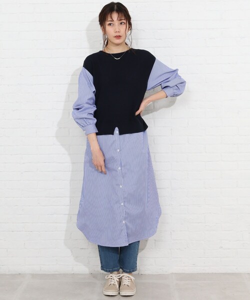 SHOO・LA・RUE（シューラルー）の「◆ニットベスト+シャツフェイクレイヤードワンピース（ワンピース・レディース・ブラック系4/ピンク系9/ネイビー系9・03/02/04）」の3枚目の写真