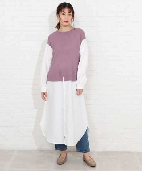 SHOO・LA・RUE（シューラルー）の「◆ニットベスト+シャツフェイクレイヤードワンピース（ワンピース・レディース・ブラック系4/ピンク系9/ネイビー系9・03/02/04）」の6枚目の写真