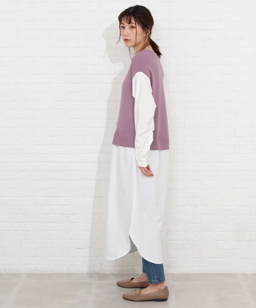 SHOO・LA・RUE（シューラルー）の「◆ニットベスト+シャツフェイクレイヤードワンピース（ワンピース・レディース・ブラック系4/ピンク系9/ネイビー系9・03/02/04）」の13枚目の写真