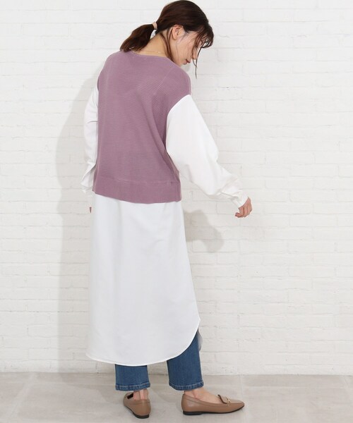 SHOO・LA・RUE（シューラルー）の「◆ニットベスト+シャツフェイクレイヤードワンピース（ワンピース・レディース・ブラック系4/ピンク系9/ネイビー系9・03/02/04）」の9枚目の写真