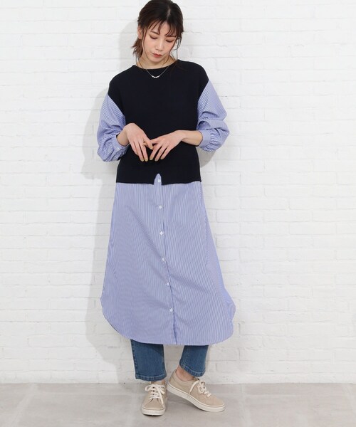 SHOO・LA・RUE（シューラルー）の「◆ニットベスト+シャツフェイクレイヤードワンピース（ワンピース・レディース・ブラック系4/ピンク系9/ネイビー系9・03/02/04）」の18枚目の写真