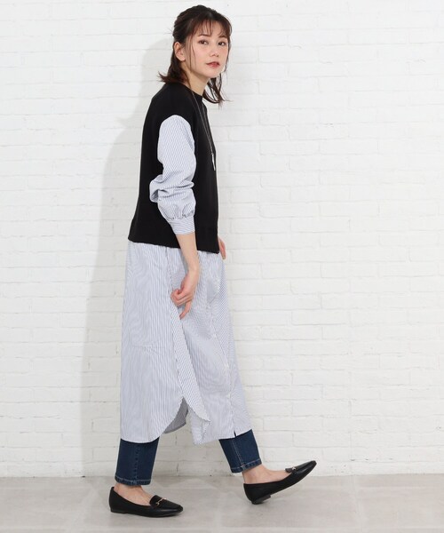 SHOO・LA・RUE（シューラルー）の「◆ニットベスト+シャツフェイクレイヤードワンピース（ワンピース・レディース・ブラック系4/ピンク系9/ネイビー系9・03/02/04）」の5枚目の写真