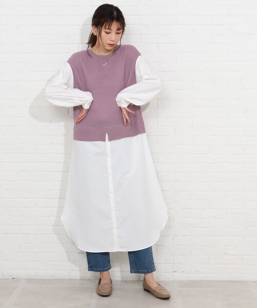 SHOO・LA・RUE（シューラルー）の「◆ニットベスト+シャツフェイクレイヤードワンピース（ワンピース・レディース・ブラック系4/ピンク系9/ネイビー系9・03/02/04）」の8枚目の写真