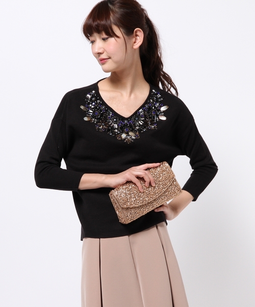 GRACE CONTINENTAL(グレースコンチネンタル)の「ビジューニットトップ(ニット/セーター・レディース・ホワイト/ブラック/イエロー・36)」の3枚目の写真