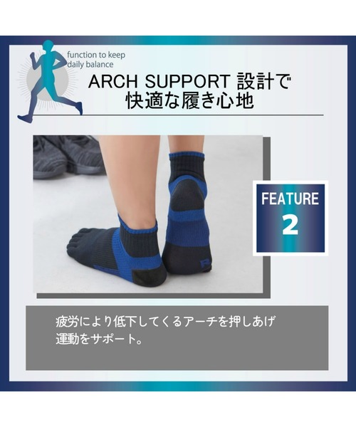 GUNZE(グンゼ)の「ACTIVE STYLE/アクティブスタイル アーチサポート 5本指ソックス スニーカー丈(ソックス/靴下・メンズ・ホワイト/ライトグレー/ブラック/ネイビー/イエロー系その他/レンガ/カーキ/ブルー/ブラック系その他/オレンジ/ライム・25-27CM)」の19枚目の写真