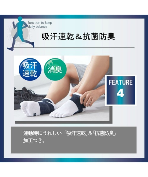 GUNZE(グンゼ)の「ACTIVE STYLE/アクティブスタイル アーチサポート 5本指ソックス スニーカー丈(ソックス/靴下・メンズ・ホワイト/ライトグレー/ブラック/ネイビー/イエロー系その他/レンガ/カーキ/ブルー/ブラック系その他/オレンジ/ライム・25-27CM)」の21枚目の写真