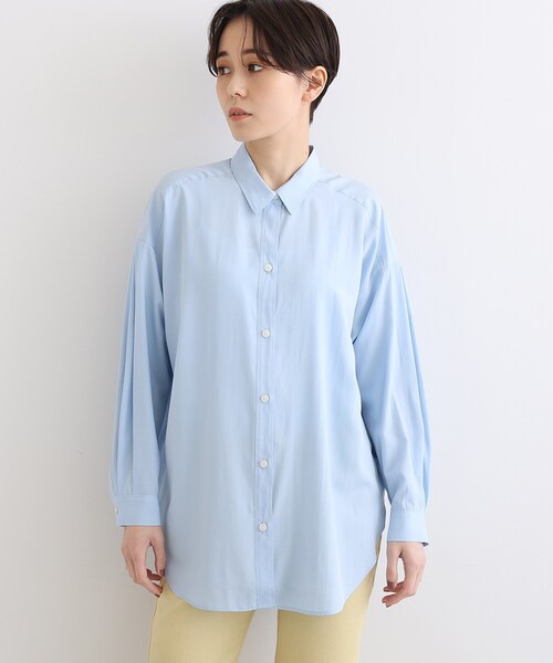 INDIVI（インディヴィ）の「【ビタミンE配合素材〈再生繊維(セルロース)〉/UVケア】セミオーバーブラウス（シャツ/ブラウス・レディース・ブラック/サックスブルー/ホワイト・38）」の5枚目の写真