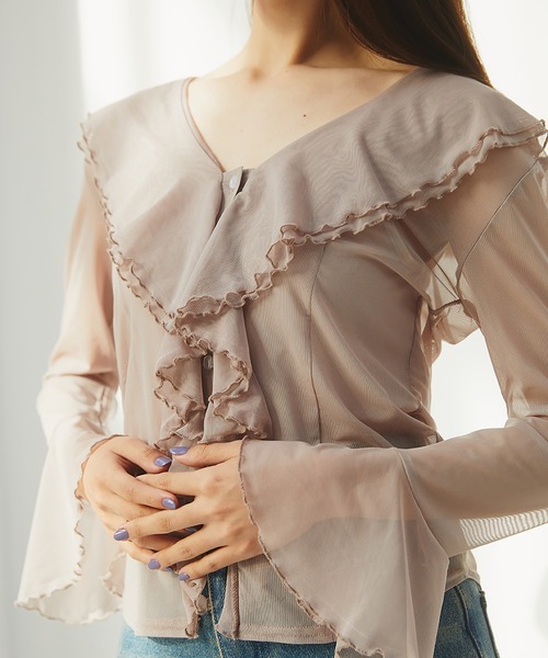 RANDEBOO（ランデブー）の「Organdy frill blouse（シャツ/ブラウス・レディース・ネイビー/ピンクベージュ・FREE）」の10枚目の写真