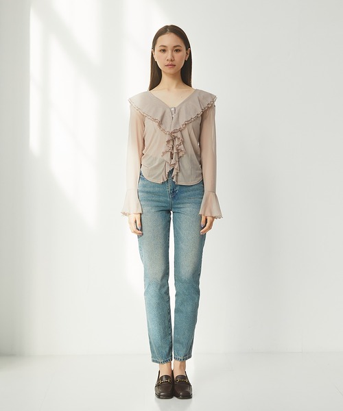 RANDEBOO（ランデブー）の「Organdy frill blouse（シャツ/ブラウス・レディース・ネイビー/ピンクベージュ・FREE）」の6枚目の写真