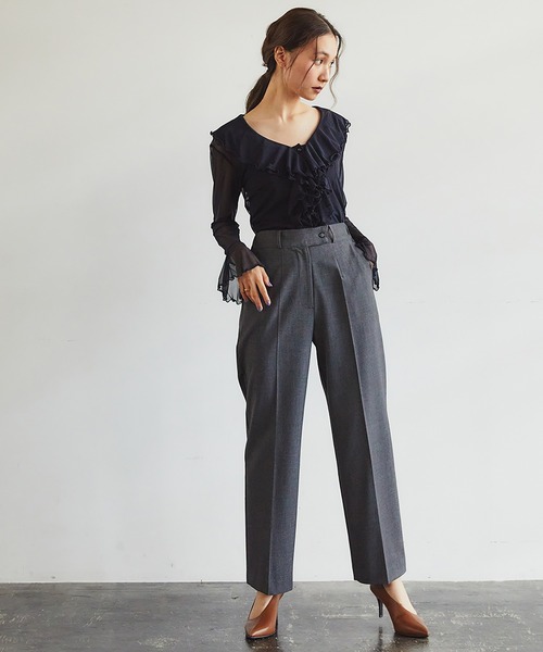 RANDEBOO（ランデブー）の「Organdy frill blouse（シャツ/ブラウス・レディース・ネイビー/ピンクベージュ・FREE）」の4枚目の写真