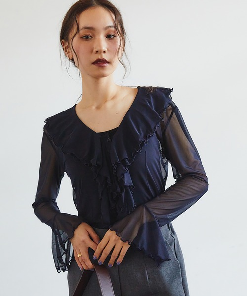 RANDEBOO（ランデブー）の「Organdy frill blouse（シャツ/ブラウス・レディース・ネイビー/ピンクベージュ・FREE）」の11枚目の写真