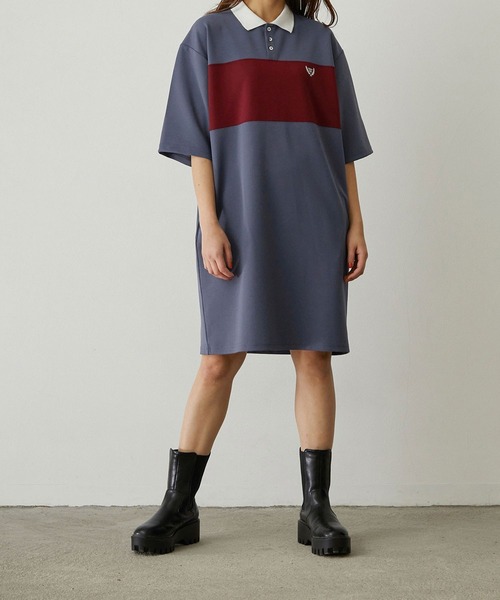 179/WG(イチナナキュウダブルジー)の「配色ポロワンピース(ワンピース・レディース・チャコールグレー/ブルー/グリーン・MEDIUM)」の3枚目の写真
