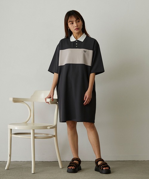 179/WG(イチナナキュウダブルジー)の「配色ポロワンピース(ワンピース・レディース・チャコールグレー/ブルー/グリーン・MEDIUM)」の11枚目の写真