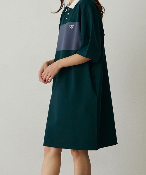 179/WG(イチナナキュウダブルジー)の「配色ポロワンピース(ワンピース・レディース・チャコールグレー/ブルー/グリーン・MEDIUM)」の7枚目の写真