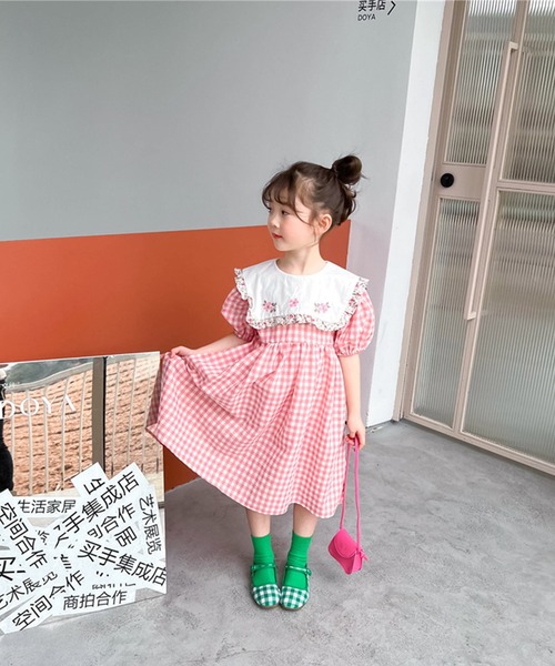 チェック柄ドレス いちご刺繍付き チェック柄ドレス いちご刺繍付き アニバーサリー・イチゴドレス