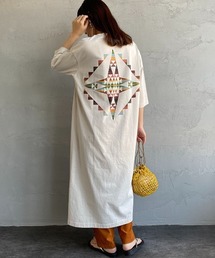 [PENDLETON/ペンドルトン] バックプリント サイドスリット 7分袖ロング丈Tシャツワンピース