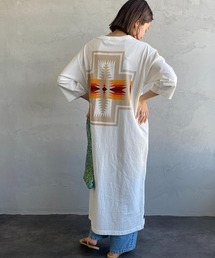 [PENDLETON/ペンドルトン] バックプリント サイドスリット 7分袖ロング丈Tシャツワンピース