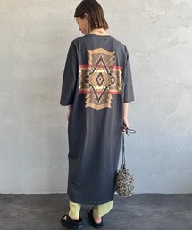 [PENDLETON/ペンドルトン] バックプリント サイドスリット 7分袖ロング丈Tシャツワンピース