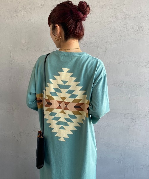 PENDLETON（ペンドルトン）の「[PENDLETON/ペンドルトン] バックプリント サイドスリット 7分袖ロング丈Tシャツワンピース（ワンピース・レディース・グレー/ベージュ/チャコール/ミント/オフホワイト・F）」の5枚目の写真