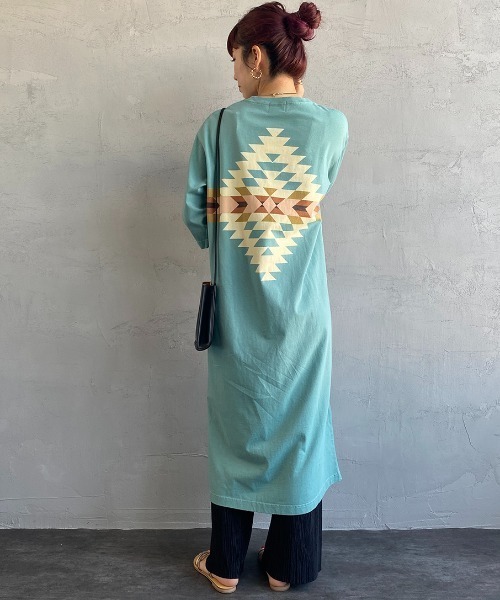 PENDLETON（ペンドルトン）の「[PENDLETON/ペンドルトン] バックプリント サイドスリット 7分袖ロング丈Tシャツワンピース（ワンピース・レディース・グレー/ベージュ/チャコール/ミント/オフホワイト・F）」の15枚目の写真