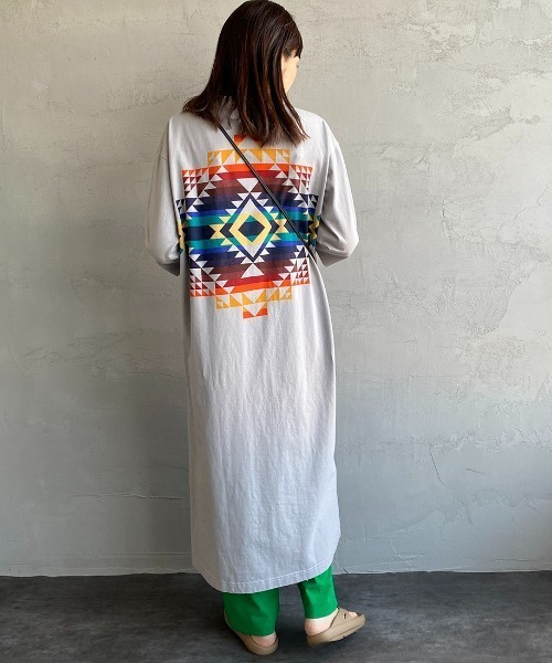 PENDLETON（ペンドルトン）の「[PENDLETON/ペンドルトン] バックプリント サイドスリット 7分袖ロング丈Tシャツワンピース（ワンピース・レディース・グレー/ベージュ/チャコール/ミント/オフホワイト・F）」の9枚目の写真