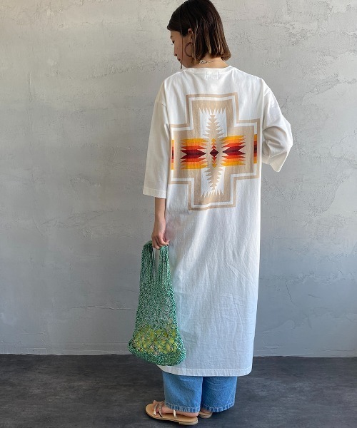 PENDLETON（ペンドルトン）の「[PENDLETON/ペンドルトン] バックプリント サイドスリット 7分袖ロング丈Tシャツワンピース（ワンピース・レディース・グレー/ベージュ/チャコール/ミント/オフホワイト・F）」の7枚目の写真