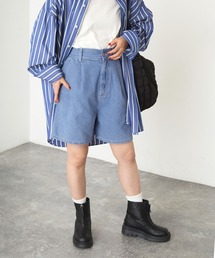 【forksy.】ハイウエストタック入りデニムショートパンツ
