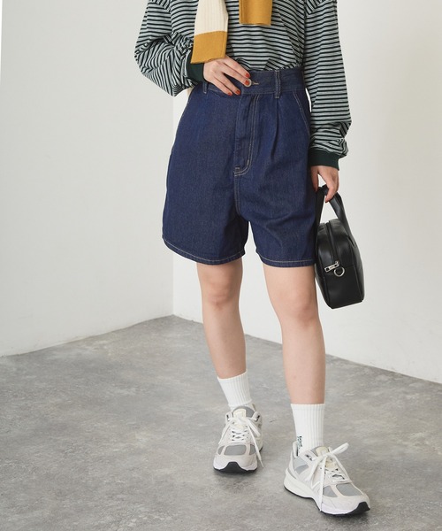 forksy.(フォルクシー)の「【forksy.】ハイウエストタック入りデニムショートパンツ(デニムパンツ・レディース・サックスブルー/ブルー/ネイビー・FREE)」の11枚目の写真