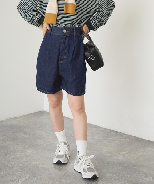 forksy.(フォルクシー)の「【forksy.】ハイウエストタック入りデニムショートパンツ(デニムパンツ・レディース・サックスブルー/ブルー/ネイビー・FREE)」の15枚目の写真