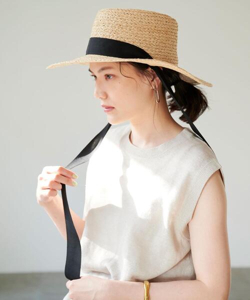 green label relaxing(グリーンレーベルリラクシング)の「【矢野未希子さん着用】ラフィア 2WAY リボン ハット(ハット・レディース・ブラック/ベージュ・FREE)」の3枚目の写真