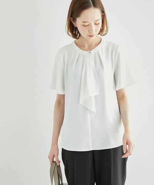 ROPE' PICNIC（ロペピクニック）の「【WEB限定カラー:ベージュ,ピンク】ボウタイフウタックハーフスリーブ（シャツ/ブラウス・レディース・チャコールグレー/ホワイト/ベージュ/ネイビー/ラベンダー/ピンク・38）」の9枚目の写真