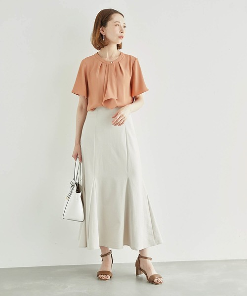 ROPE' PICNIC（ロペピクニック）の「【WEB限定カラー:ベージュ,ピンク】ボウタイフウタックハーフスリーブ（シャツ/ブラウス・レディース・チャコールグレー/ホワイト/ベージュ/ネイビー/ラベンダー/ピンク・38）」の16枚目の写真