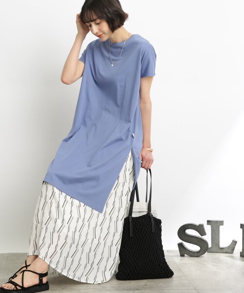 SHOO・LA・RUE(シューラルー)の「◆【接触冷感/洗濯機可】スリット タックスリーブワンピース(ワンピース・レディース・ホワイト系/ブラック/オリーブ/ピンク系/ブルー・02/03)」の4枚目の写真