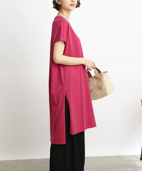 SHOO・LA・RUE(シューラルー)の「◆【接触冷感/洗濯機可】スリット タックスリーブワンピース(ワンピース・レディース・ホワイト系/ブラック/オリーブ/ピンク系/ブルー・02/03)」の6枚目の写真