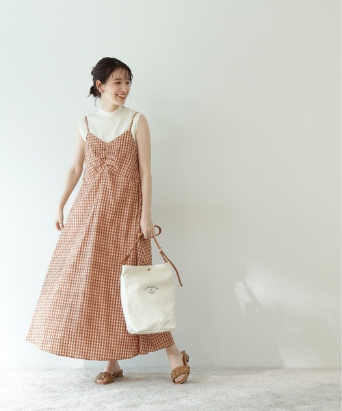 N.（N. Natural Beauty Basic）（エヌエヌナチュラルビューティーベーシック）の「◆ギンガムチェック切替ワンピース（ワンピース・レディース・ブラック/オレンジ・MEDIUM）」の6枚目の写真