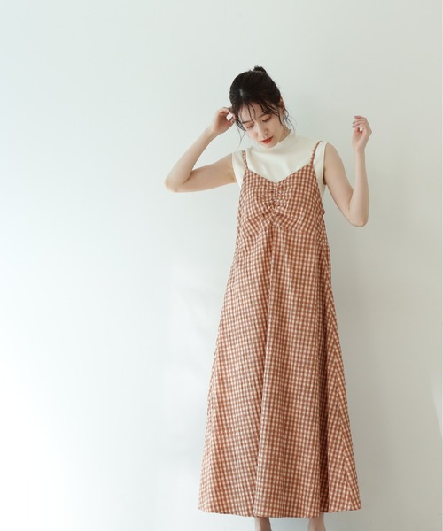 N.（N. Natural Beauty Basic）（エヌエヌナチュラルビューティーベーシック）の「◆ギンガムチェック切替ワンピース（ワンピース・レディース・ブラック/オレンジ・MEDIUM）」の3枚目の写真