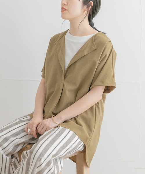 ITEMS URBANRESEARCH(アイテムズ アーバンリサーチ)の「リネンライクハンソデプルオーバー(Tシャツ/カットソー・レディース・ホワイト/カーキ/ブラック系その他・FREE)」の1枚目の写真