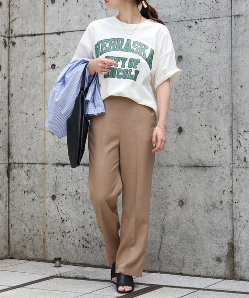 HONEYSUCKLE ROSE（ハニーサックルローズ）の「【HONEYSUCKLE ROSE】カレッジビッグロゴＴシャツ（Tシャツ/カットソー・レディース・ホワイト/グリーン/ダークグレー/ライトベージュ・M/L）」の18枚目の写真