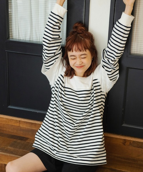 Crisp（クリスプ）の「レイヤードボーダーTシャツ（Tシャツ/カットソー・レディース・ブラック/ベージュ・FREE）」の12枚目の写真