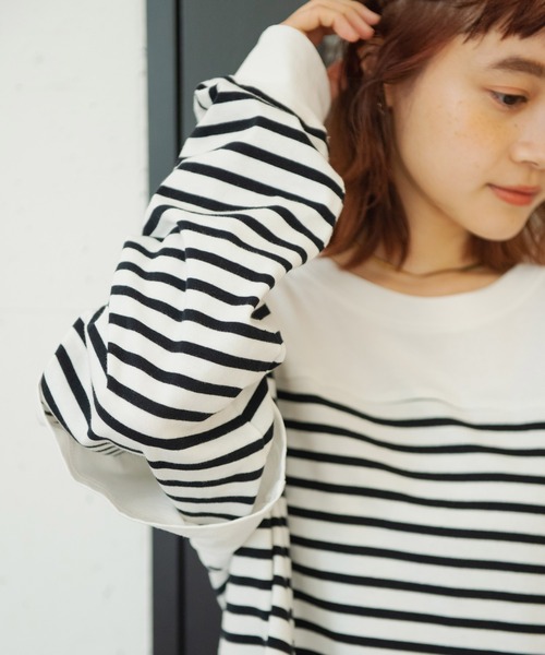 Crisp（クリスプ）の「レイヤードボーダーTシャツ（Tシャツ/カットソー・レディース・ブラック/ベージュ・FREE）」の14枚目の写真