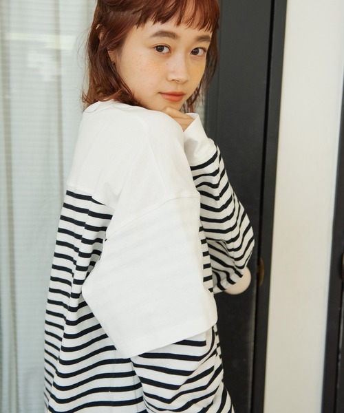 Crisp（クリスプ）の「レイヤードボーダーTシャツ（Tシャツ/カットソー・レディース・ブラック/ベージュ・FREE）」の15枚目の写真